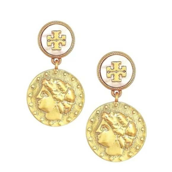Tory Burch Antiqued Coin Drop Earrings NWOT - Picture 5 of 8